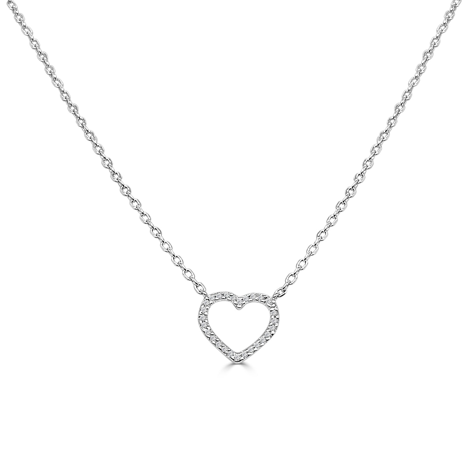 Sterling Silver Open Heart Necklace with 0.04 Natural Diamond Accent