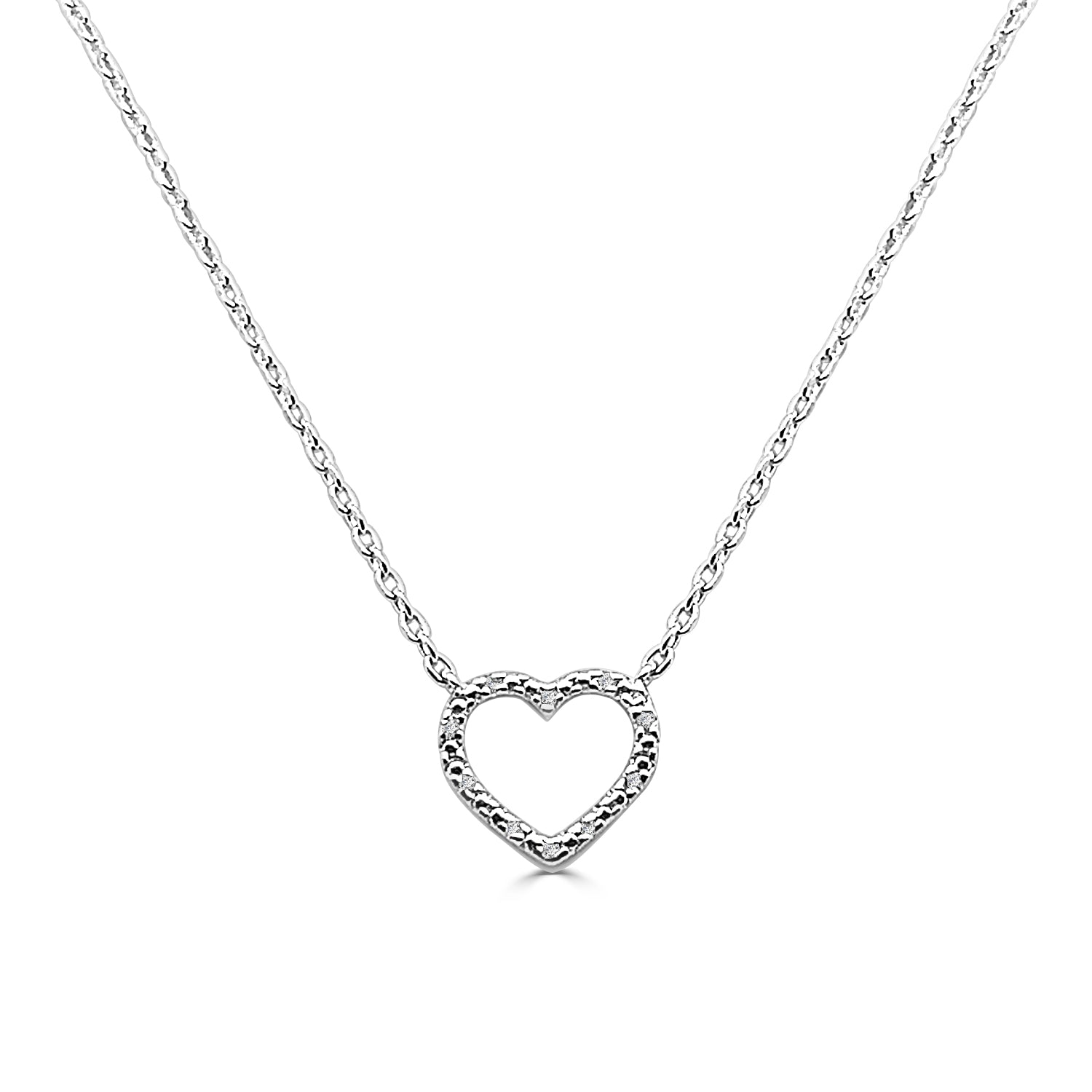 Sterling Silver Open Heart Necklace with 0.04 Natural Diamond Accent