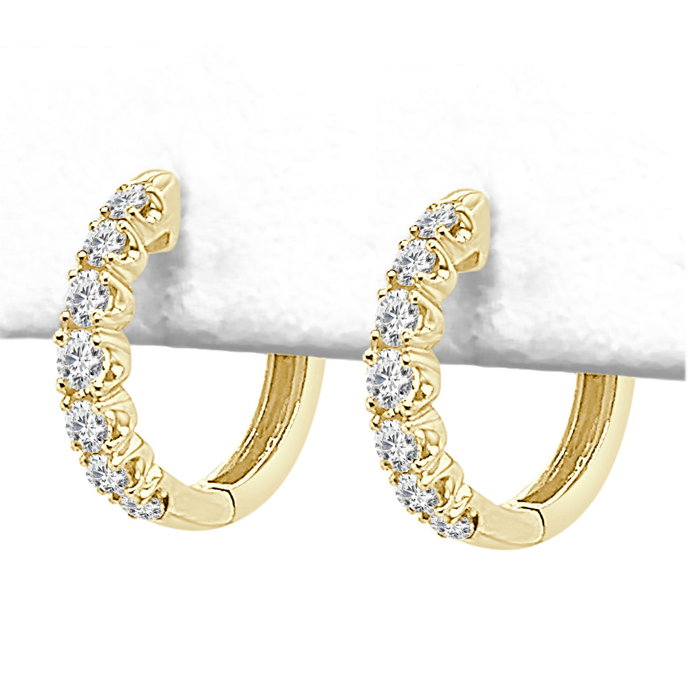 14K Yellow Gold Shared Prong Diamond Hoop Earrings, 0.78 ct Natural Round Diamond Shape