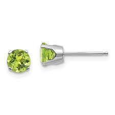 August Peridot Solitaire Stud Earrings in 14K White Gold (0.52 ct, Round Shape)