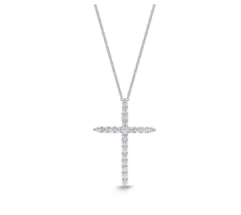 18K White Gold Shared Prong Cross Pendant Necklace with 0.20 ct Natural Diamond