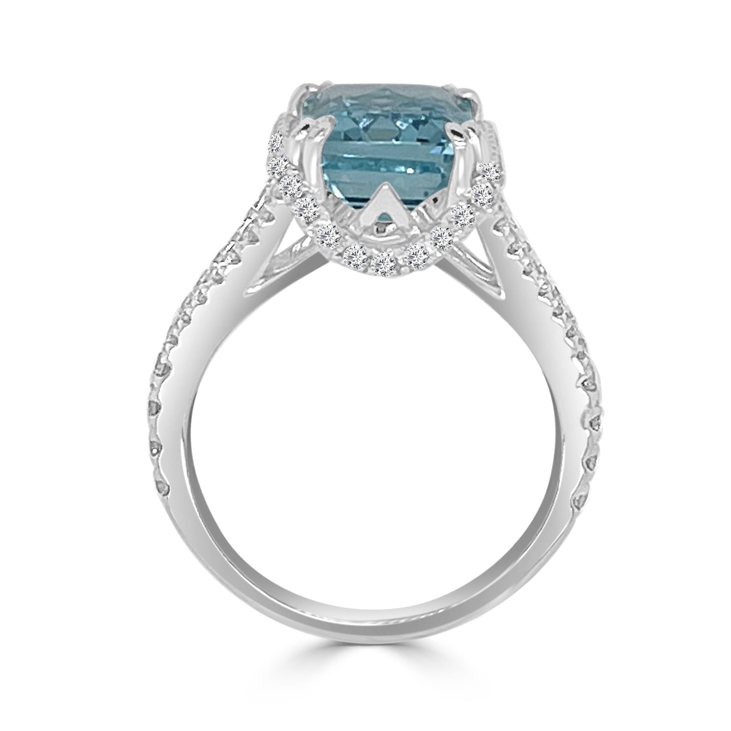 Sparkling Aquamarine Split Shank Ring in 18 Karat White Gold - 3.77 Carats