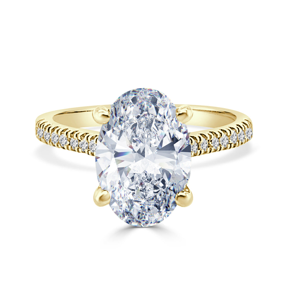 Oval Solitaire Halo Engagement Ring in 14K Yellow Gold with Lab Diamonds - 3.01 Carat