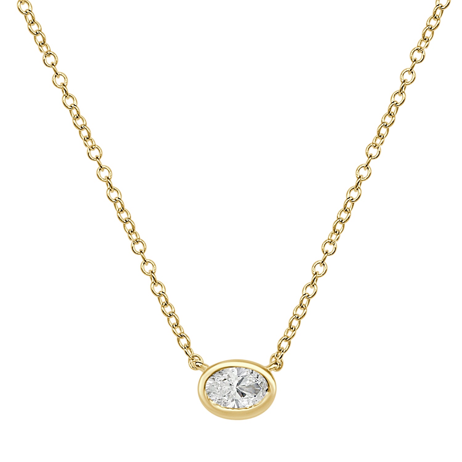 14K Yellow Gold Oval Bezel Necklace with 0.33 ct Natural Diamond