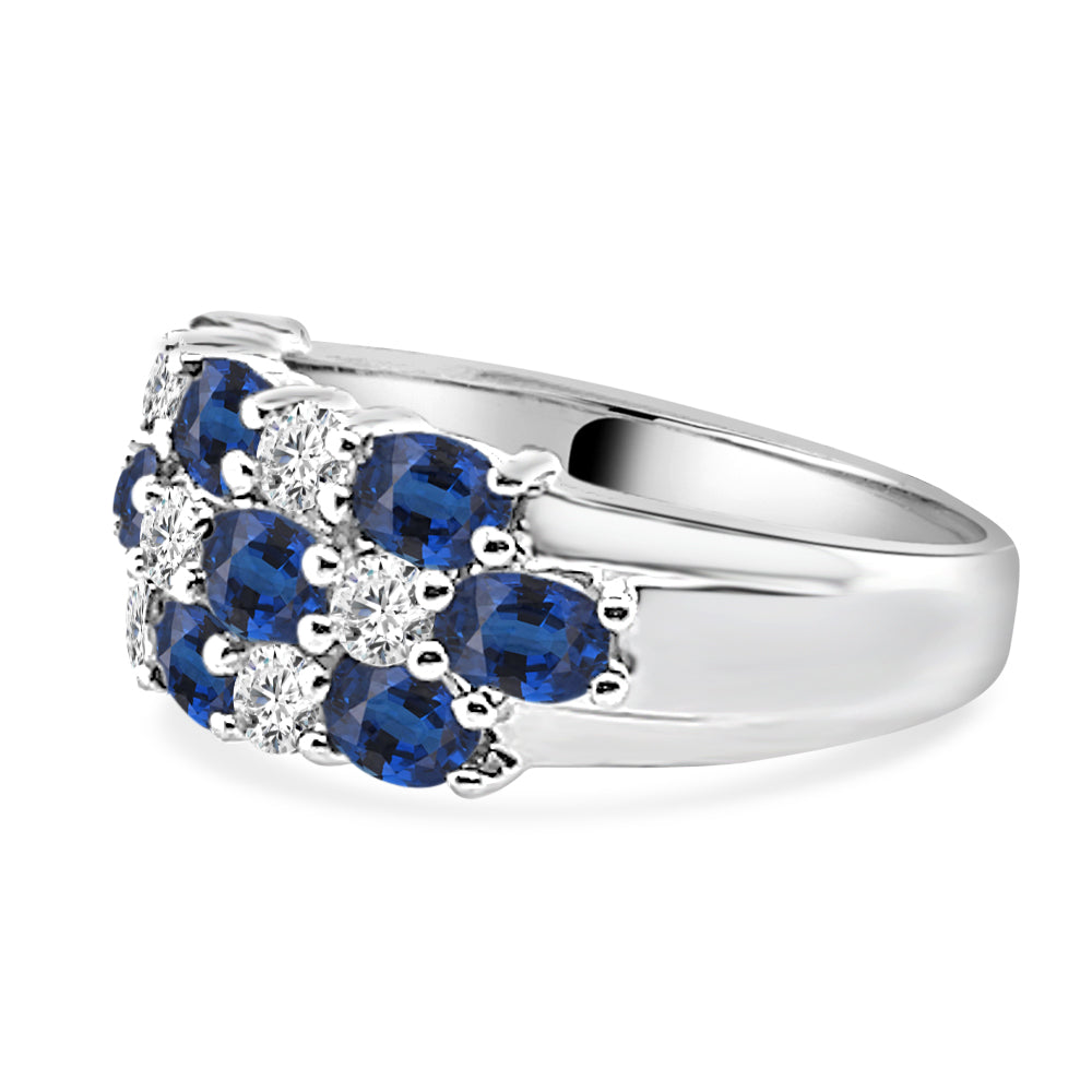 Oval Blue Sapphire and Diamond Domed Ring in 14K White Gold - 2.50 CT