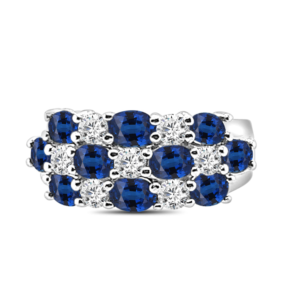 Oval Blue Sapphire and Diamond Domed Ring in 14K White Gold - 2.50 CT
