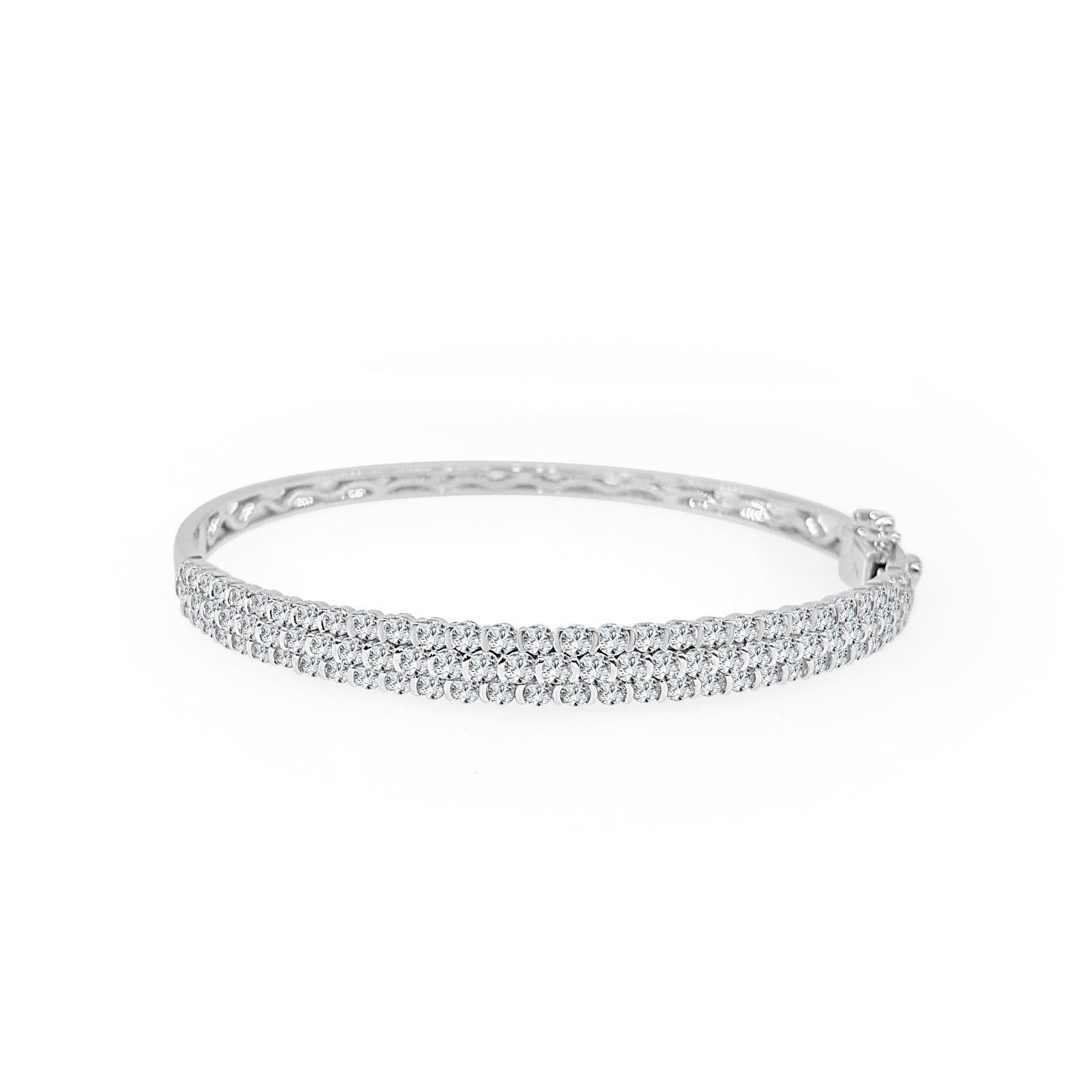 3 Row 14 Karat White Gold Bangle Bracelet with 3.00 Carat Natural Diamond