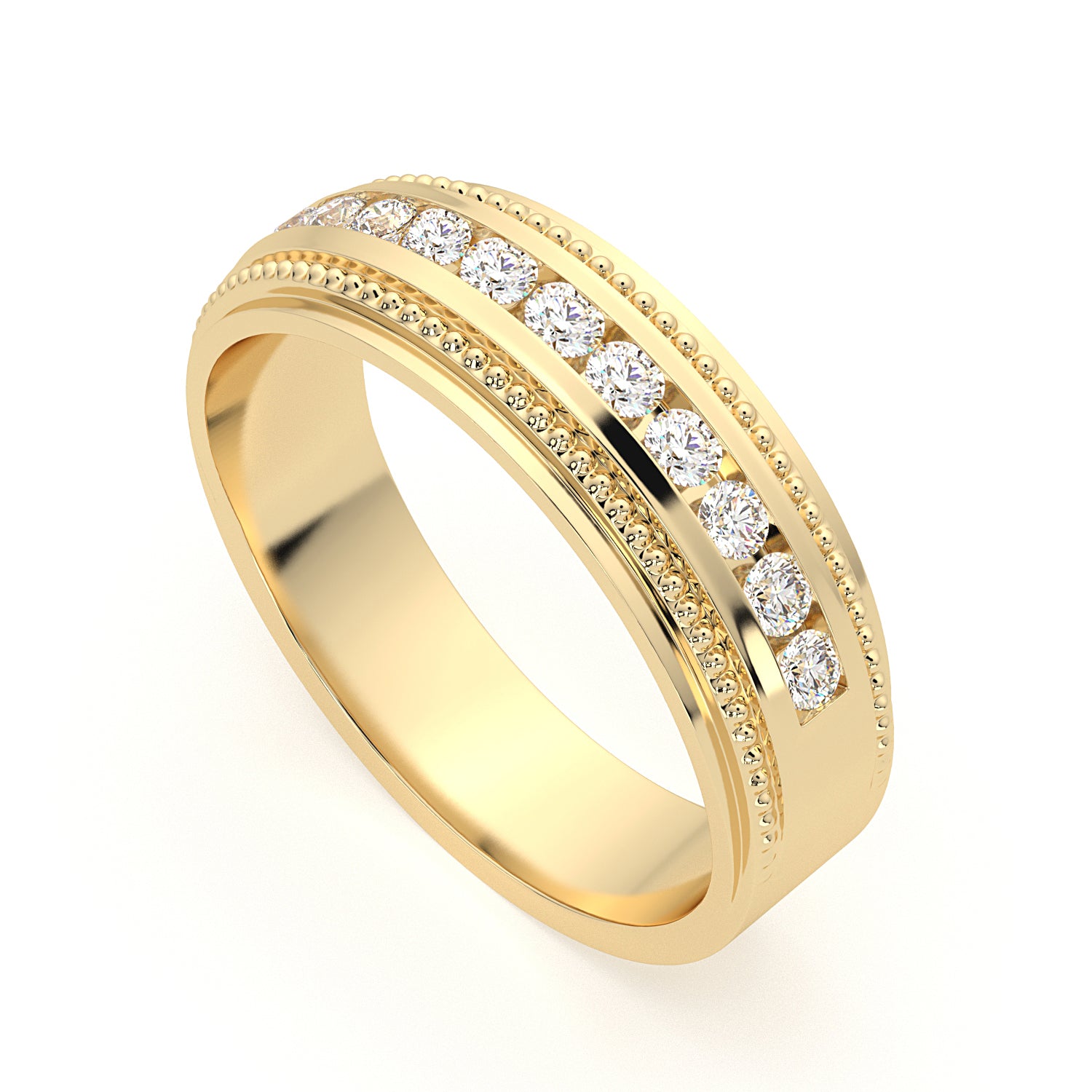 14K Yellow Gold Milgrain Wedding Band with 0.50ct Natural Diamond