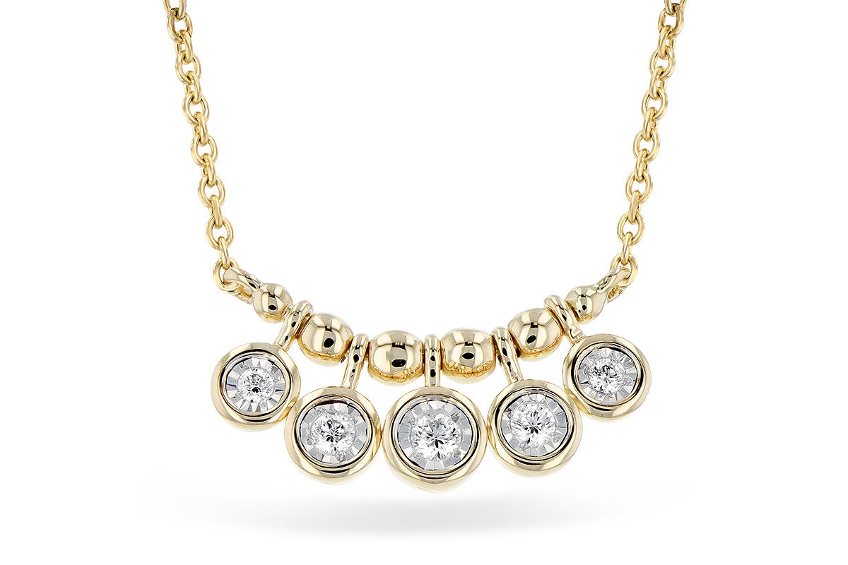 14K Yellow Gold 5 Stone Drop Necklace with Natural Diamond (0.09 ct)