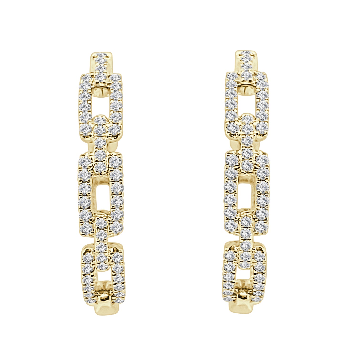 14K Yellow Gold Medium Oval Chain Link Earrings with 0.98 ct Natural Diamond