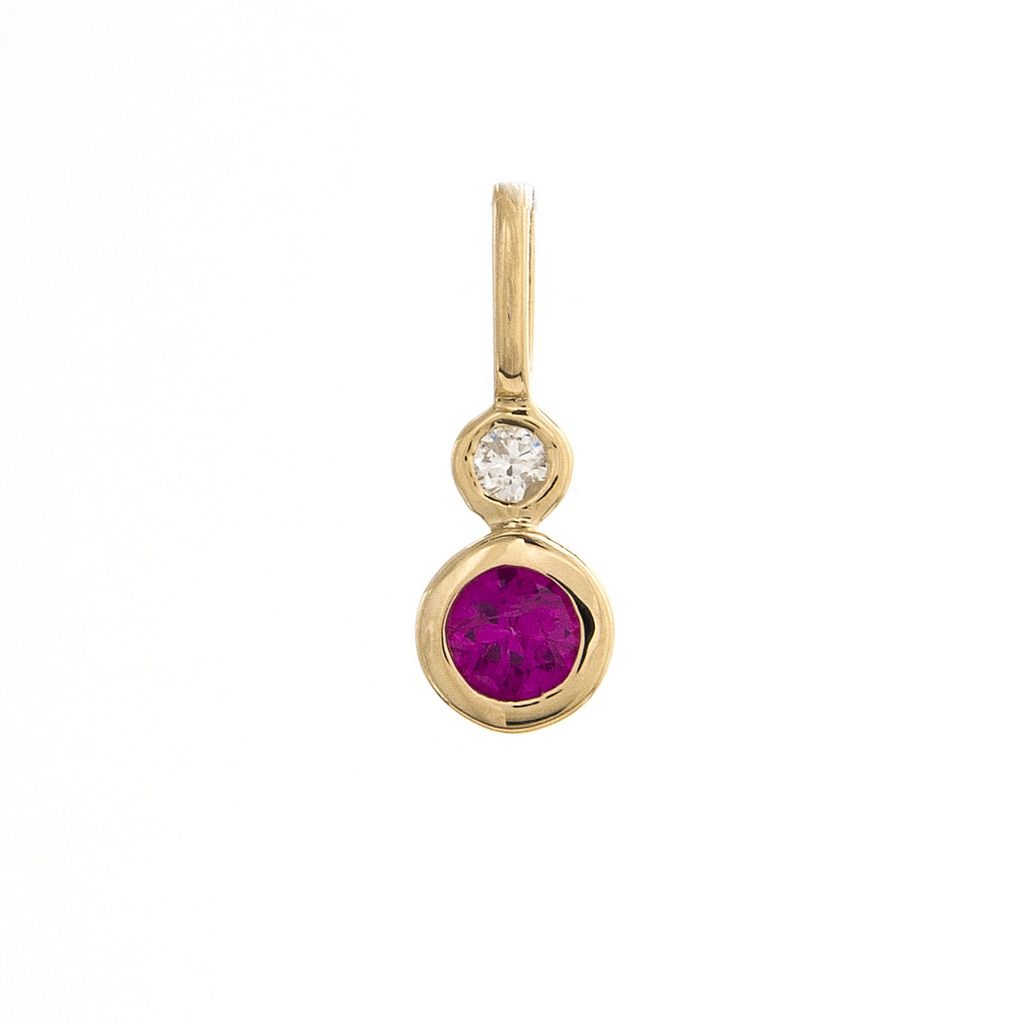14K Yellow Gold Ruby Bezel Set Round Necklace - 0.18 Carat