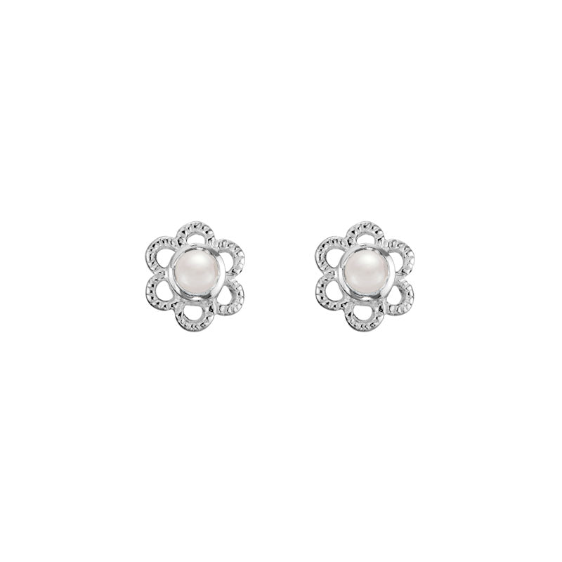 Floral Bliss: Sterling Silver Pearl Flower Stud Earrings