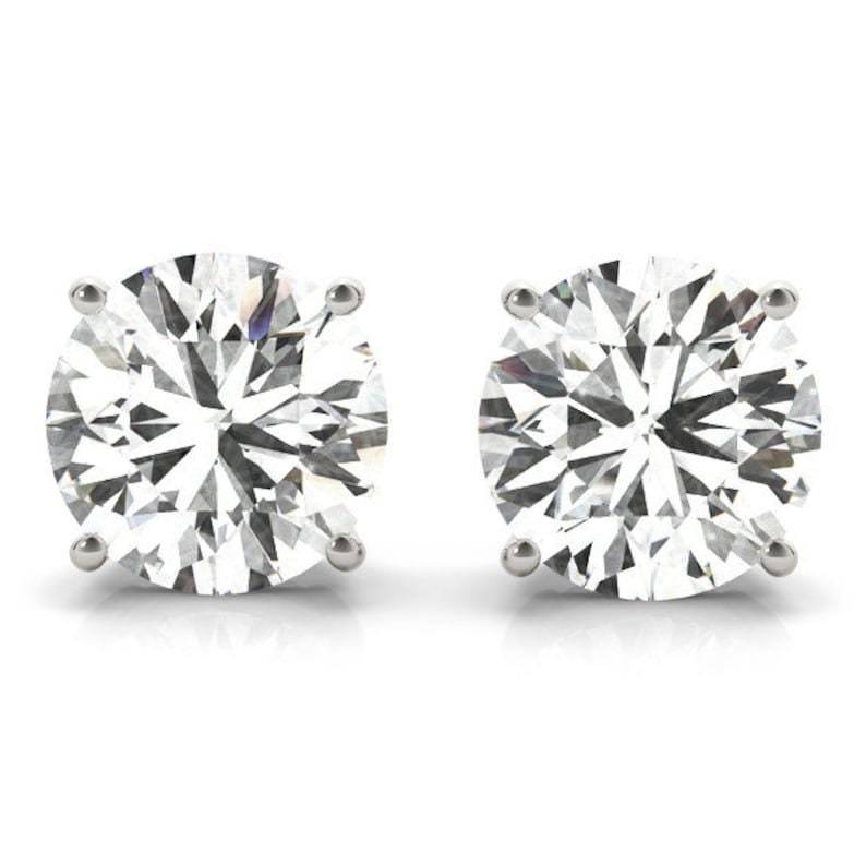 14K White Gold Round Lab Diamond Solitaire Studs in Basket Setting - 3.06 ct