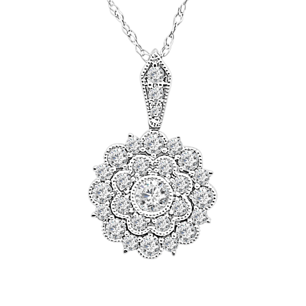 Vintage Cluster Diamond Necklace in 14 Karat White Gold - 0.50 Carats