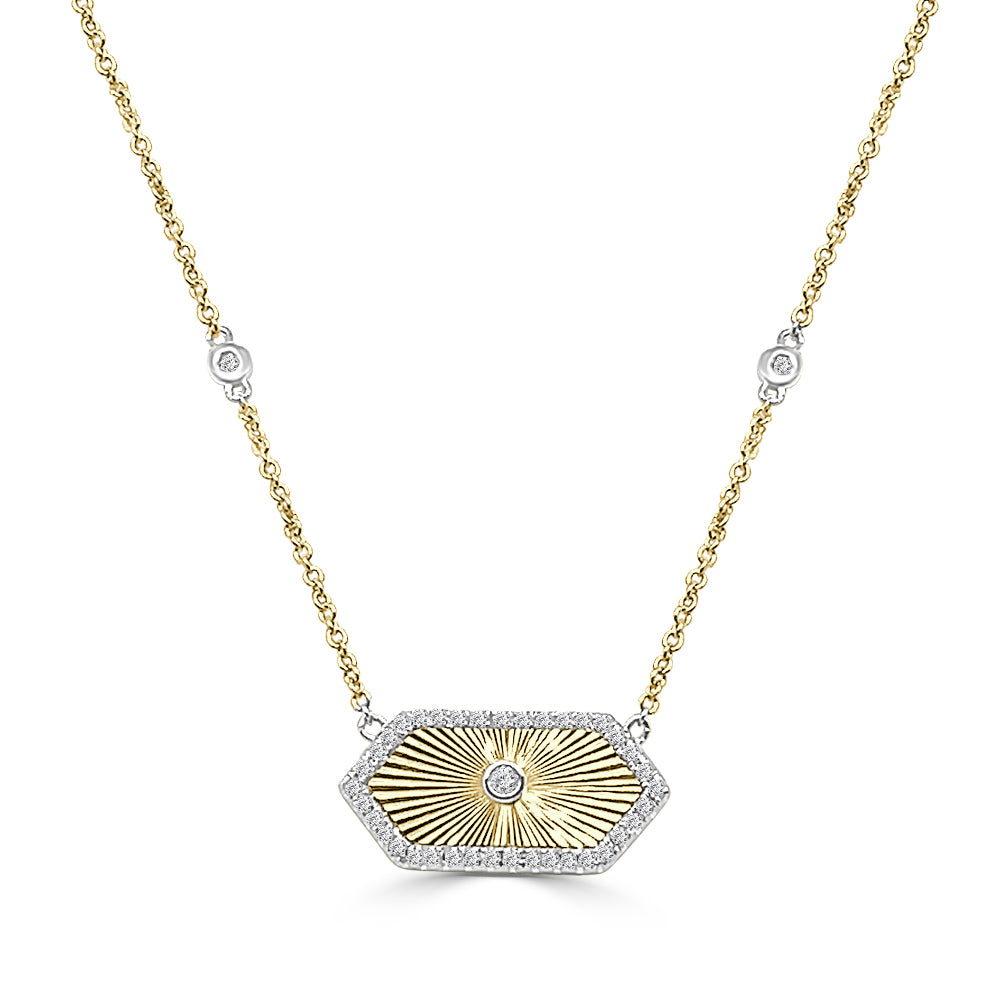 14K White Gold Elongated Hexagon Pendant Necklace with 0.06 Carat Natural Diamond