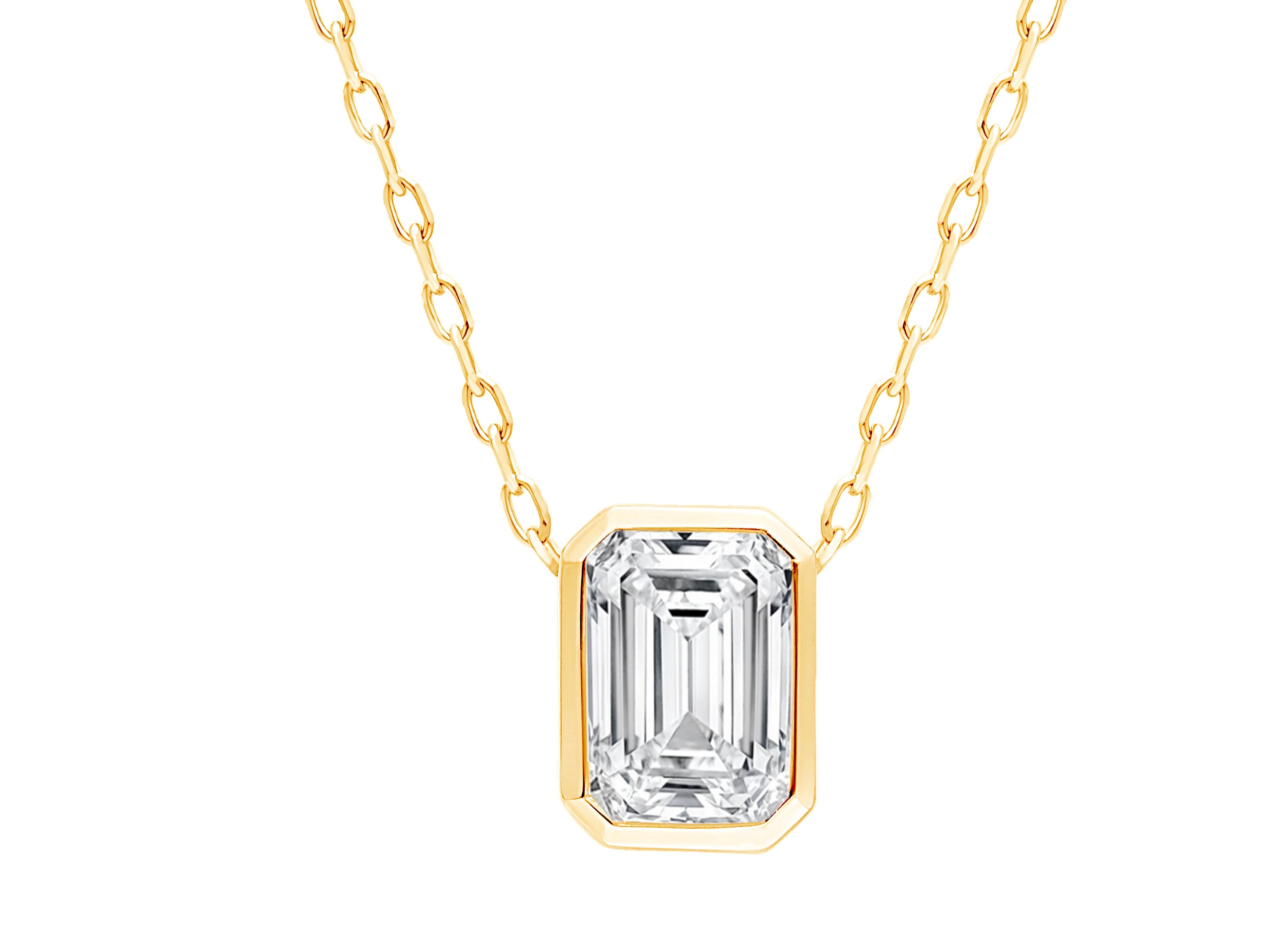 Emerald Shape 1.03 Lab Diamond Bezel Stationary Necklace in 14 Karat Yellow Gold
