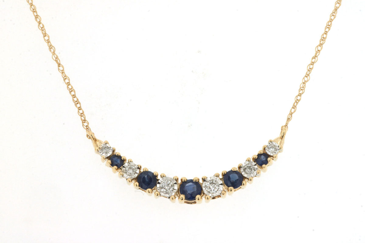 14 Karat Yellow Gold Curved Stationary Stacking Necklace with 0.40 Blue Sapphire Round Shape