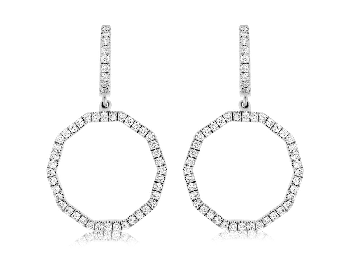 14 Karat White Gold Open Circle Earrings with 0.90 Carat Natural Diamond