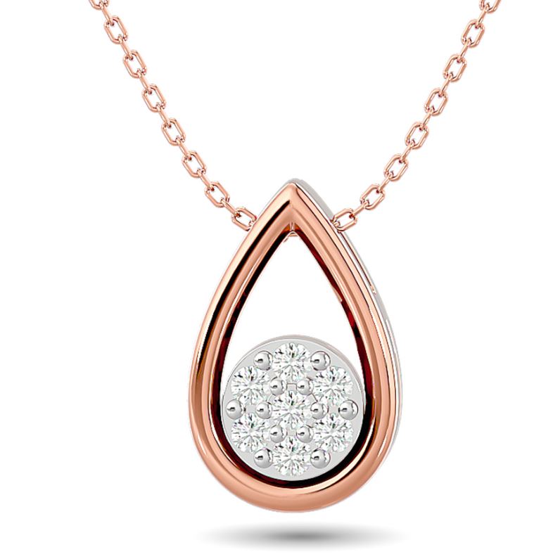 10K Rose Gold Open Teardrop Necklace with Natural Diamond Cluster - 0.10 ct
