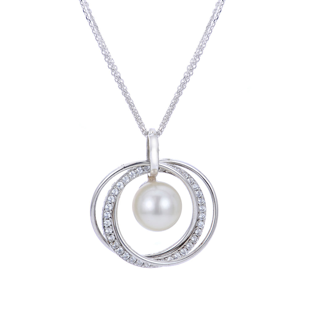 Triple Strand Sterling Silver Cultured Pearl Necklace: Elegant Pearl Accents