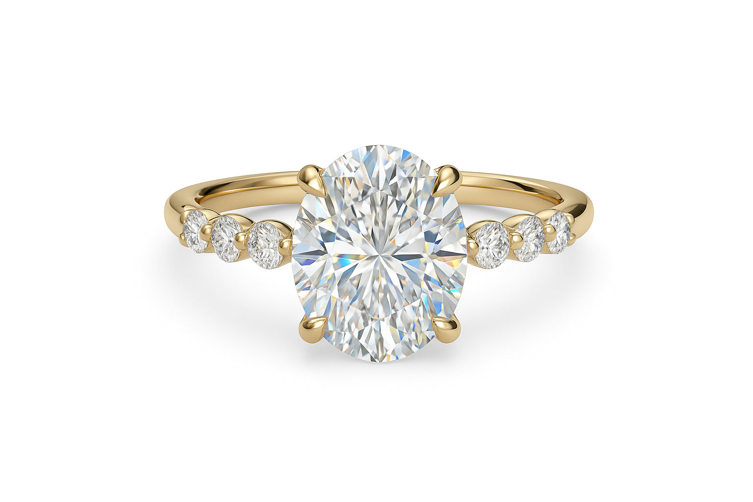 14K Yellow Gold Bubble Diamond Oval Engagement Ring with Lab Diamonds (2.51 ct)
