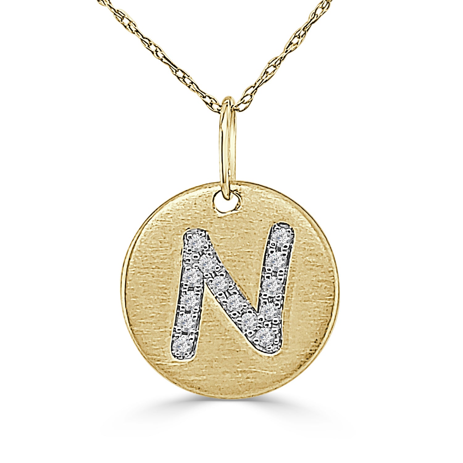 14K Yellow Gold Round Initial N Diamond Necklace (0.07 ct)