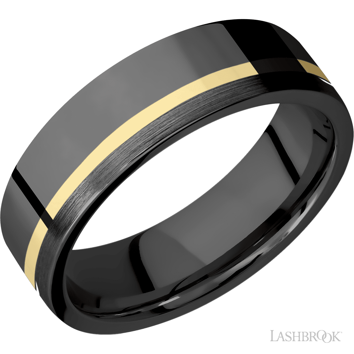 Zirconium Off-Center 14ky Inlay Wedding Band in Size 10