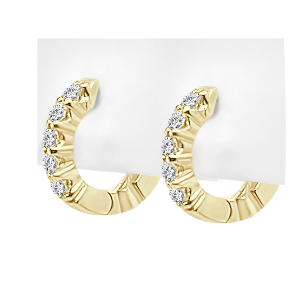 14K Yellow Gold Diamond Hoop Earrings with Shared Prong Set Natural Diamonds (0.40 ct, Round Shape)