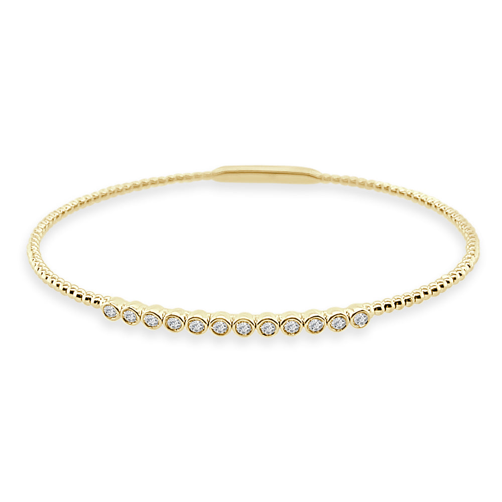 14K Yellow Gold Bezel Set Diamond Flex Bangle Bracelet with 0.35ct Natural Round Diamond