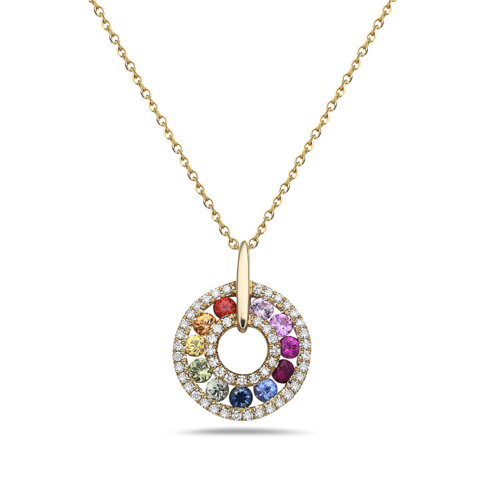 14 Karat Yellow Gold Multicolor Necklace - 0.52 Carat