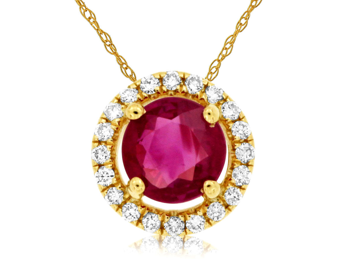 Ruby and Diamond Pendant Necklace in 14K Yellow Gold with 0.47ct Round Ruby
