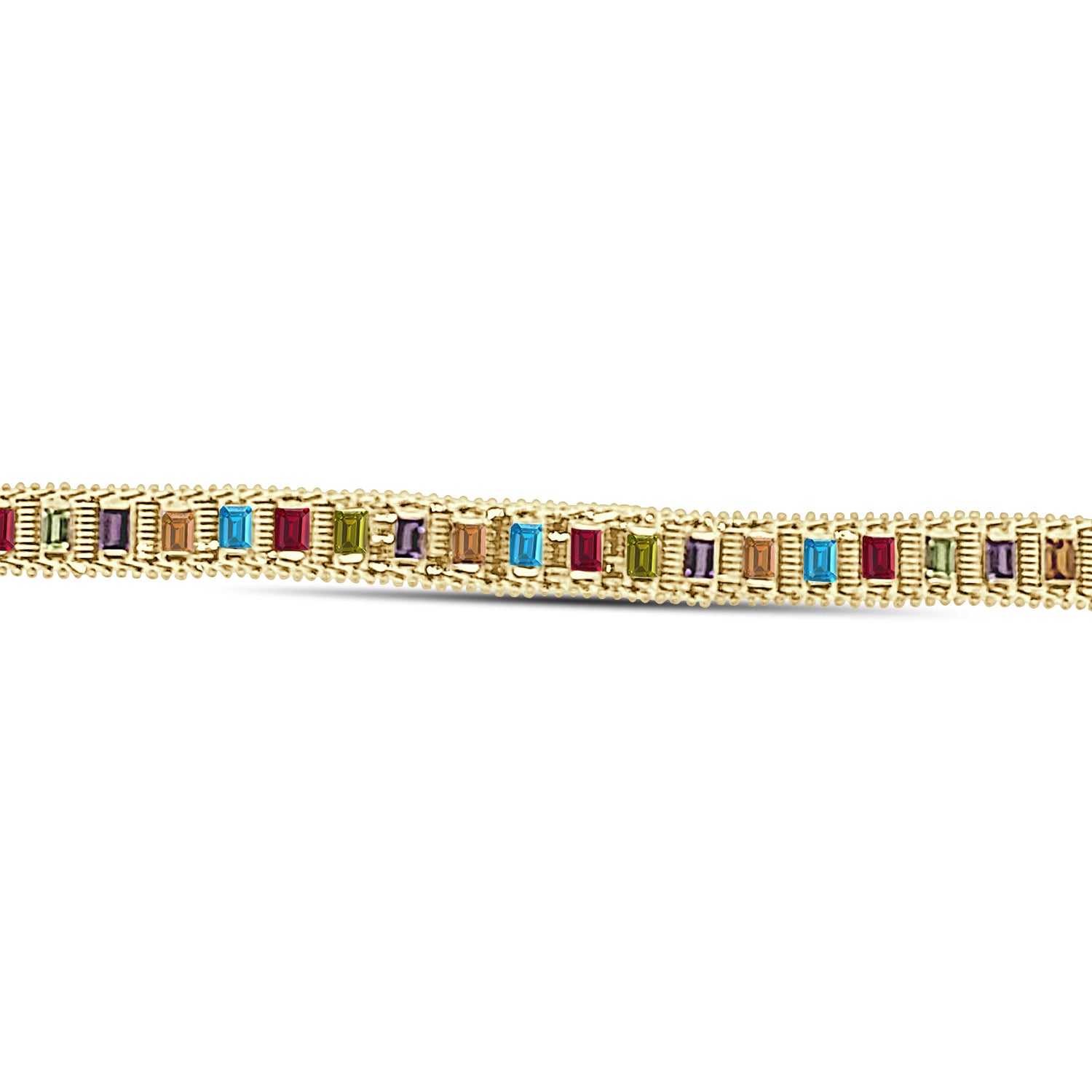 Multicolor Emerald Cut Flexible Bracelet in 14 Karat Yellow Gold