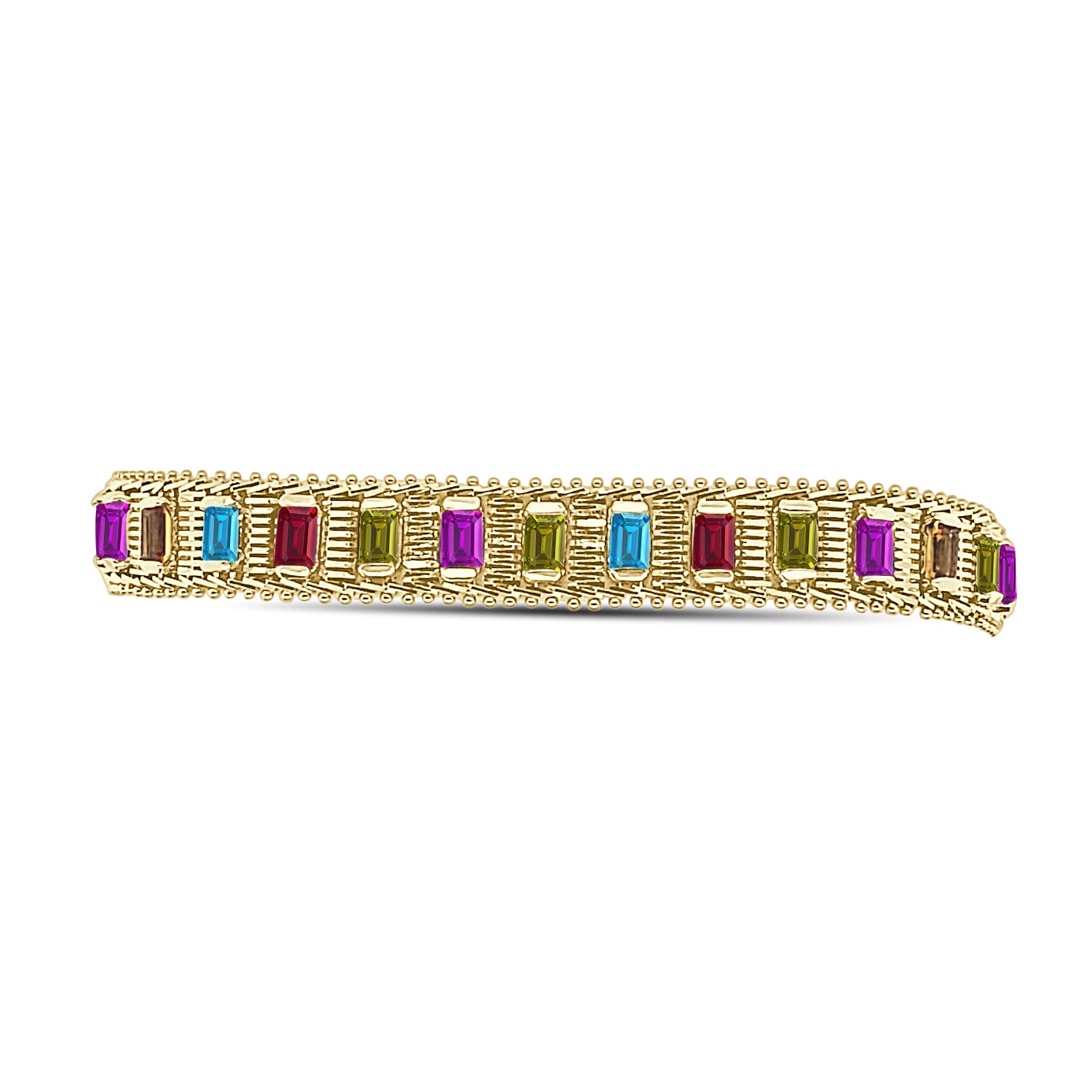 Multicolor Emerald Cut Flexible Bracelet in 14 Karat Yellow Gold