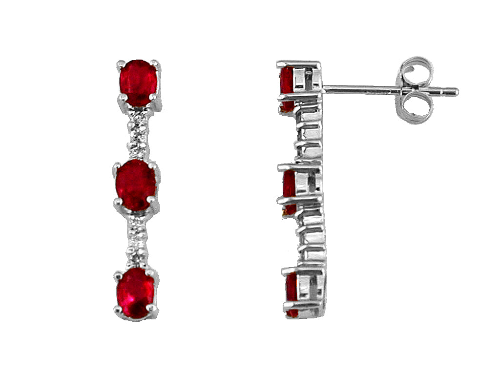 14K White Gold Ruby Oval Shape Earrings - 1.25 Carats