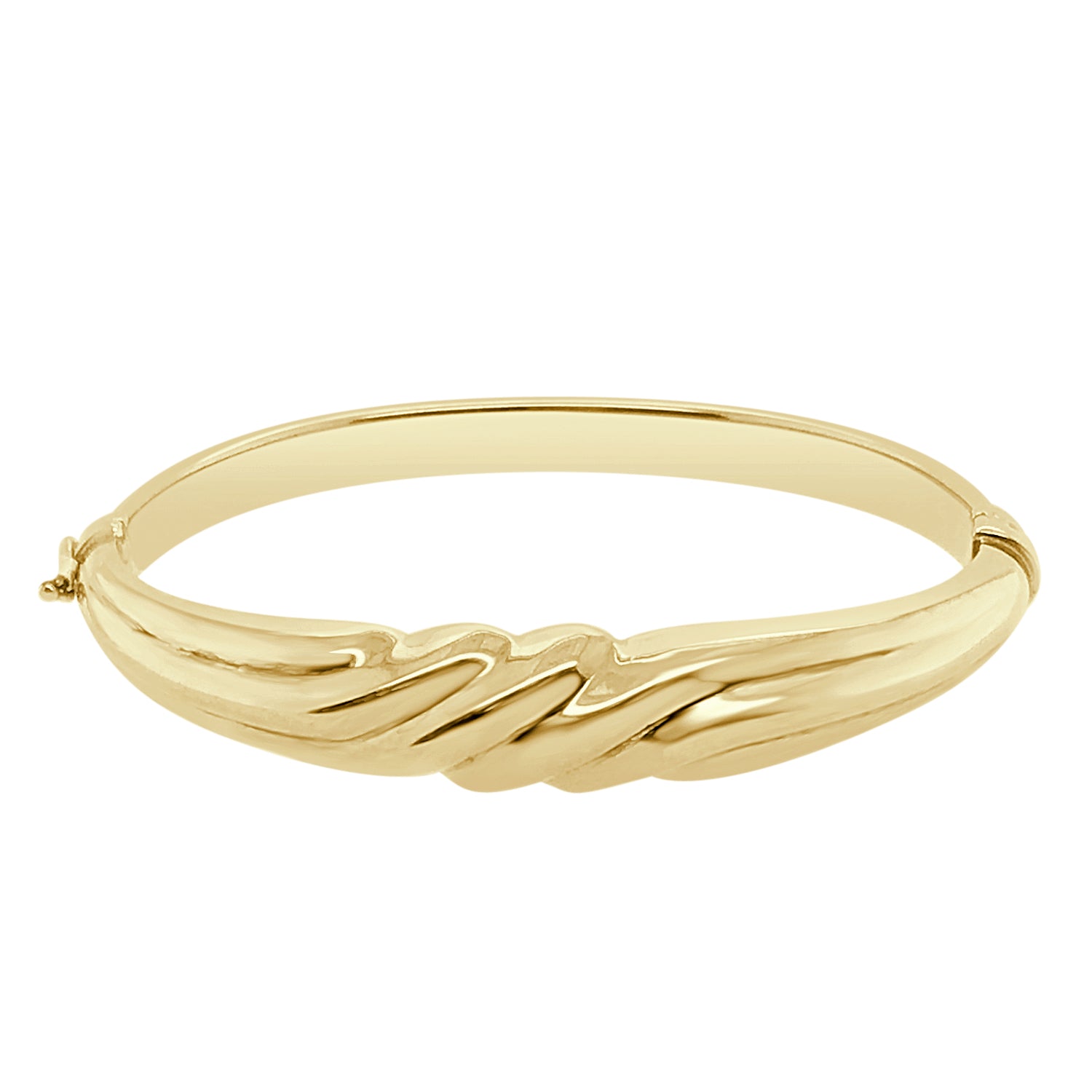 14 Karat Yellow Gold Hinged Wide Twist Bangle Bracelet