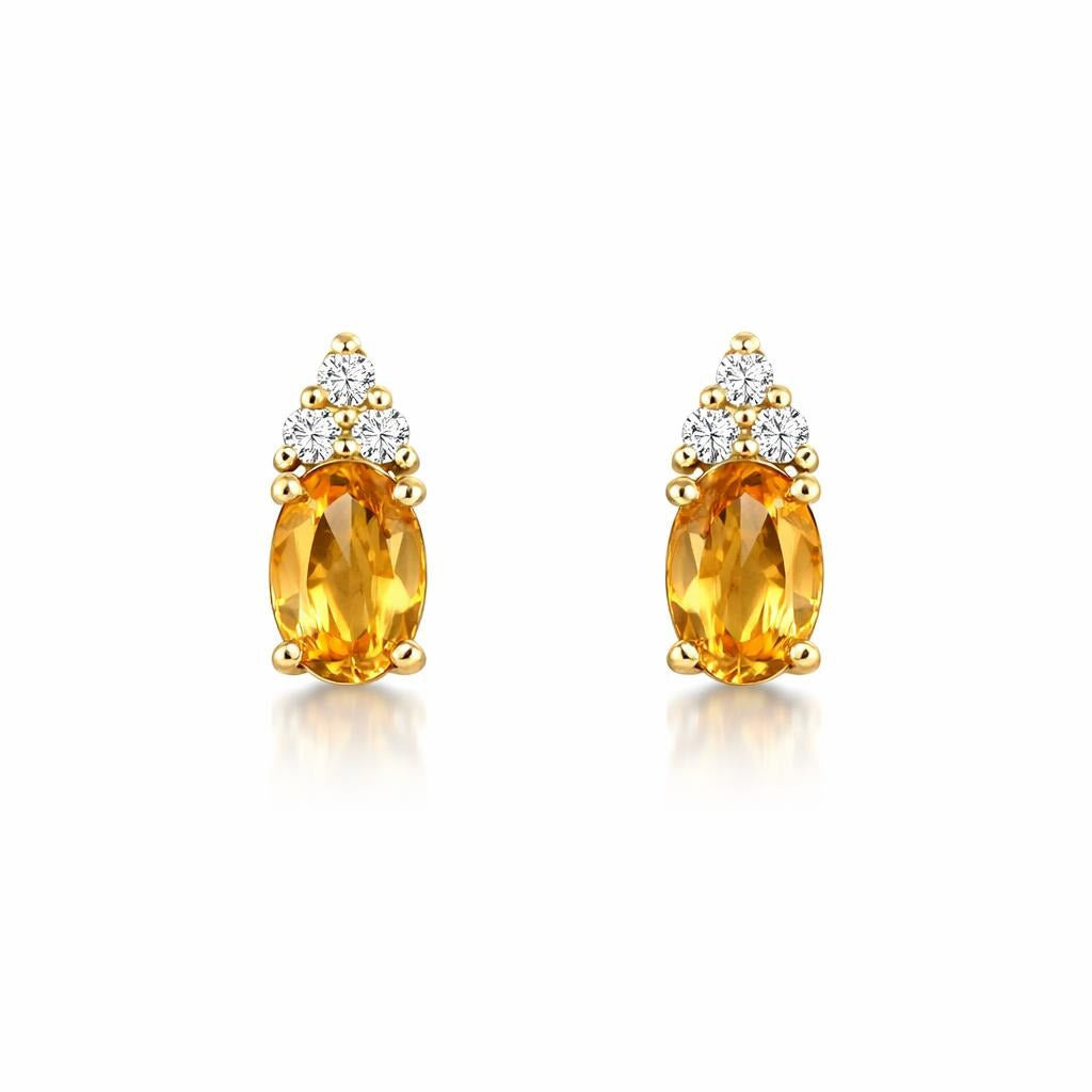 10 Karat Yellow Gold Earrings with Citrine and Diamonds