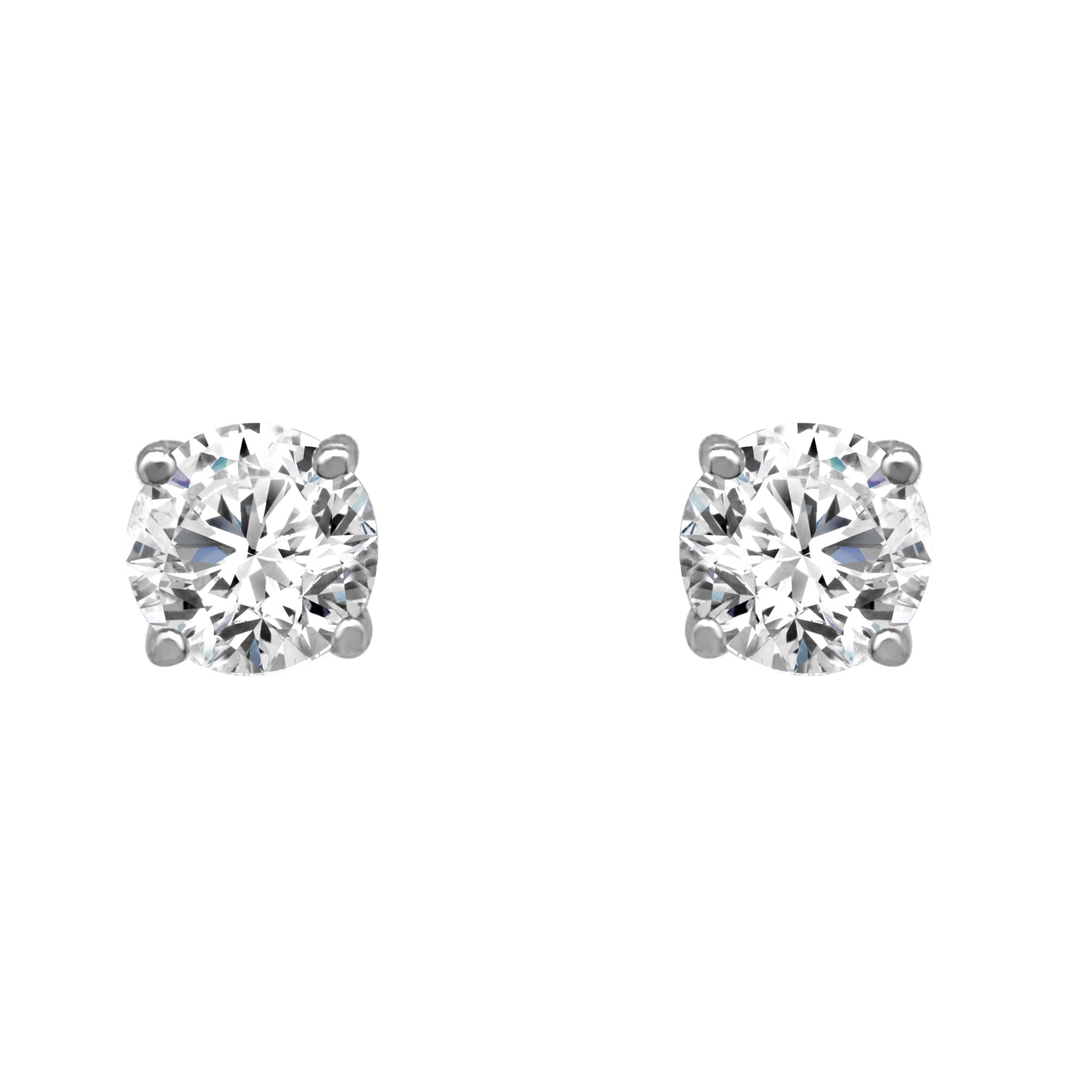14K White Gold Solitaire Studs: 0.46 Carat Round Natural Diamond in Four-Prong Setting