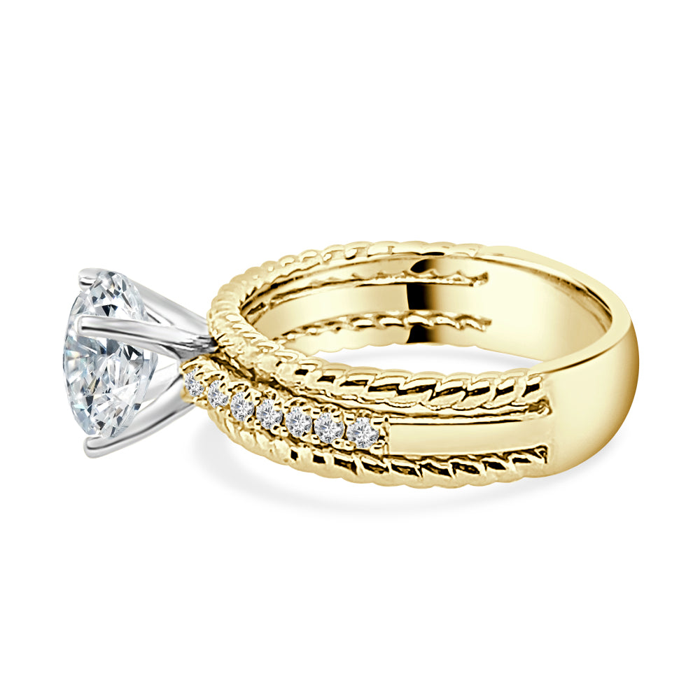 14K Yellow Gold Engagement Ring with Rope Detail and 0.20 ct Natural Diamond in Round Shape