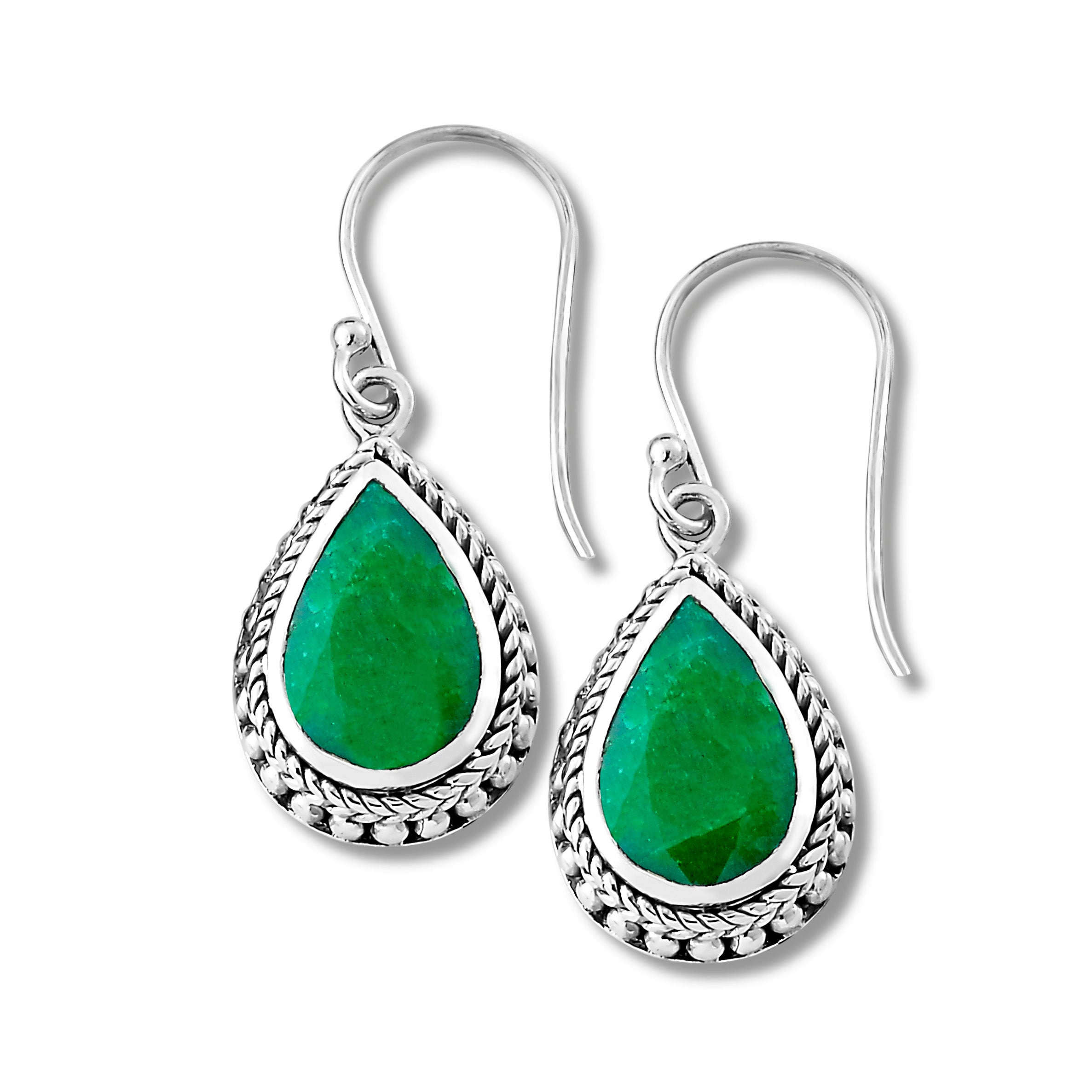 Emerald Tear Drop Sterling Silver Earrings