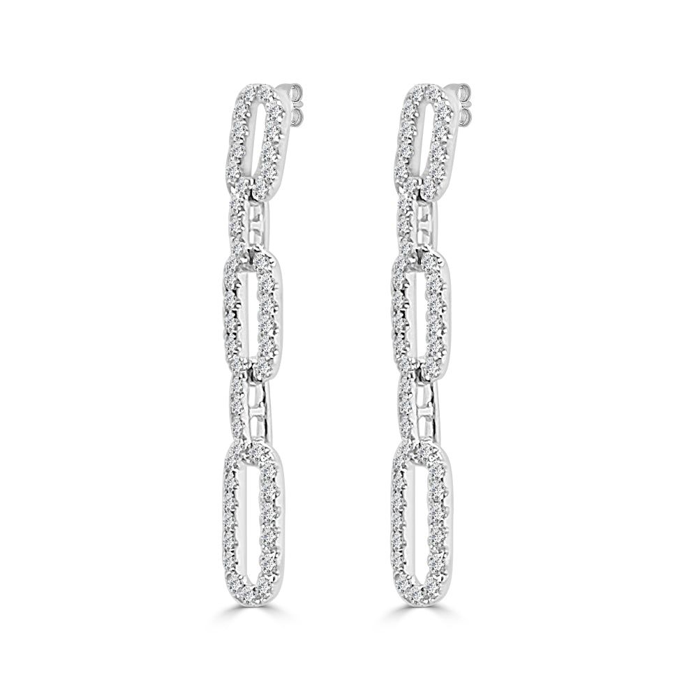 14K White Gold Round Link Drop Earrings with 1.37 Natural Diamond