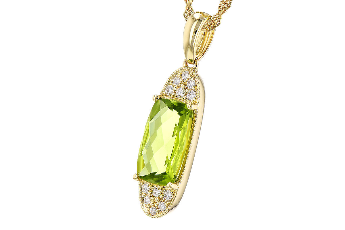 14K Yellow Gold Peridot Elongated Cushion Necklace with Rope Detail - 1.90 ct