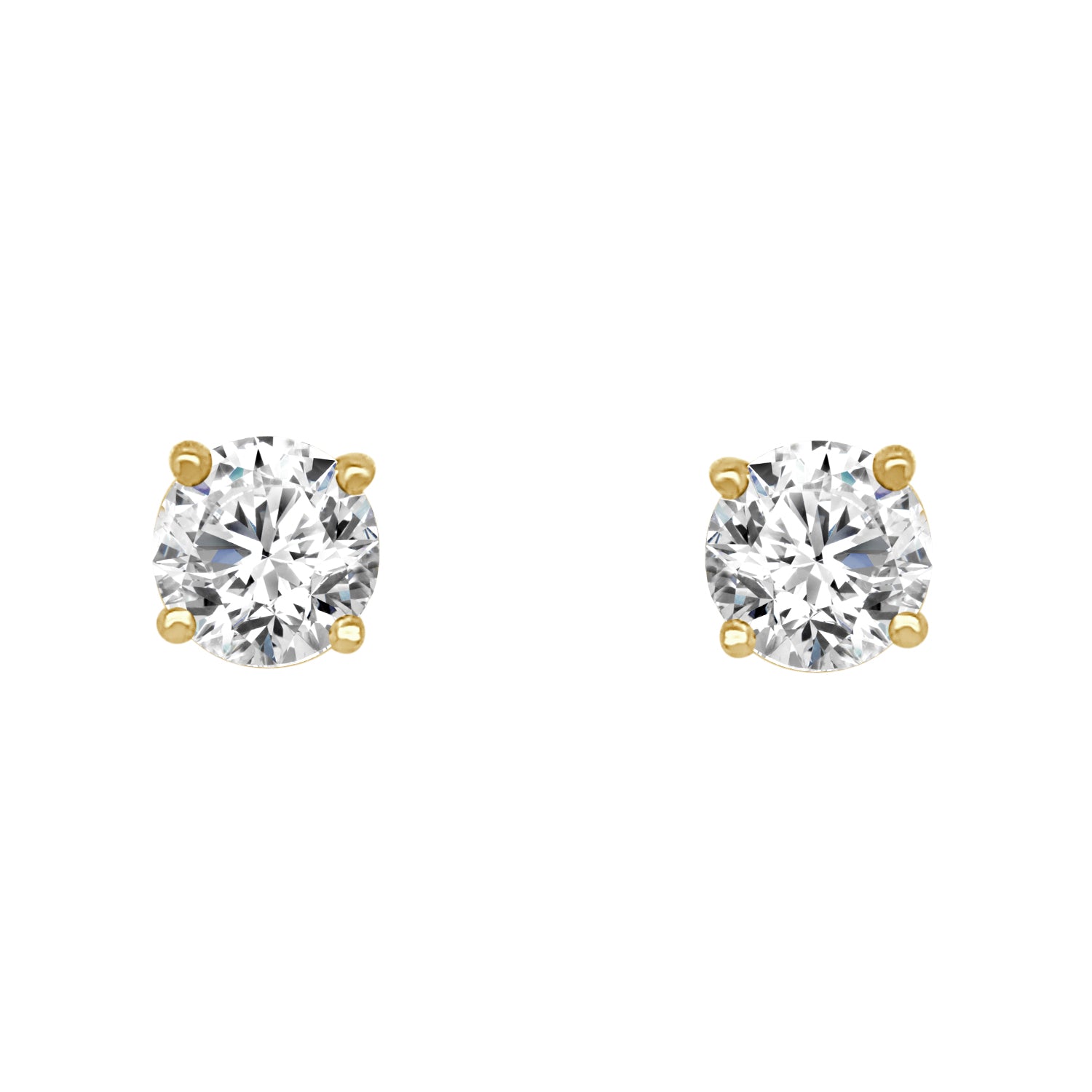 Four Prong Round 0.33 ct Natural Diamond Solitaire Studs in 14K Yellow Gold