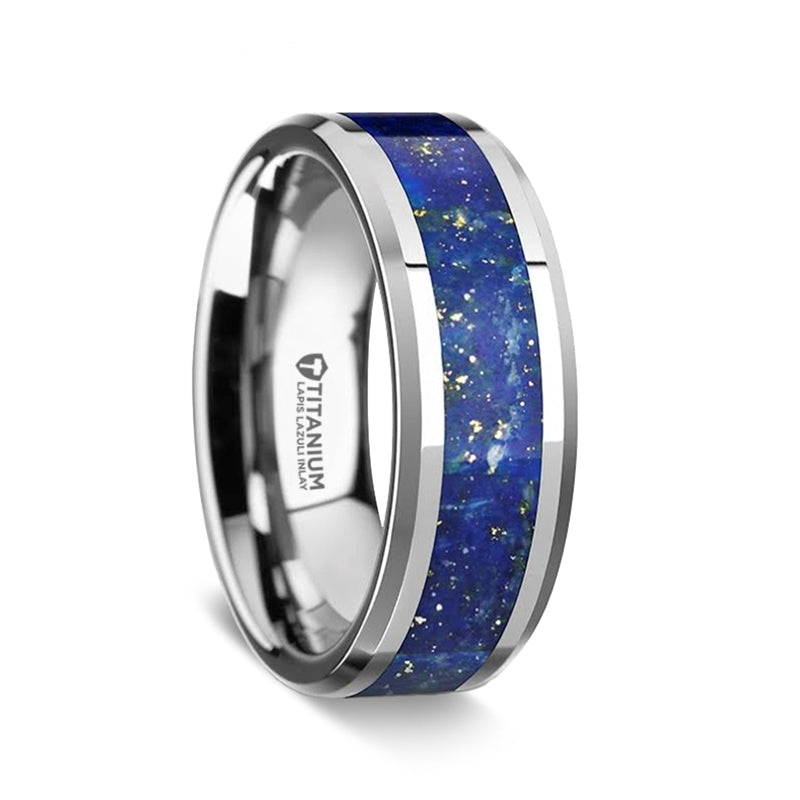 Titanium Wedding Band with Stunning Malone Blue Lapis Inlay