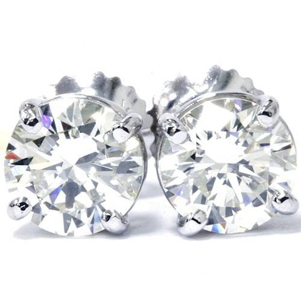 14K White Gold Lab Diamond Solitaire Studs with Screw Back - Round Shape (4mm)