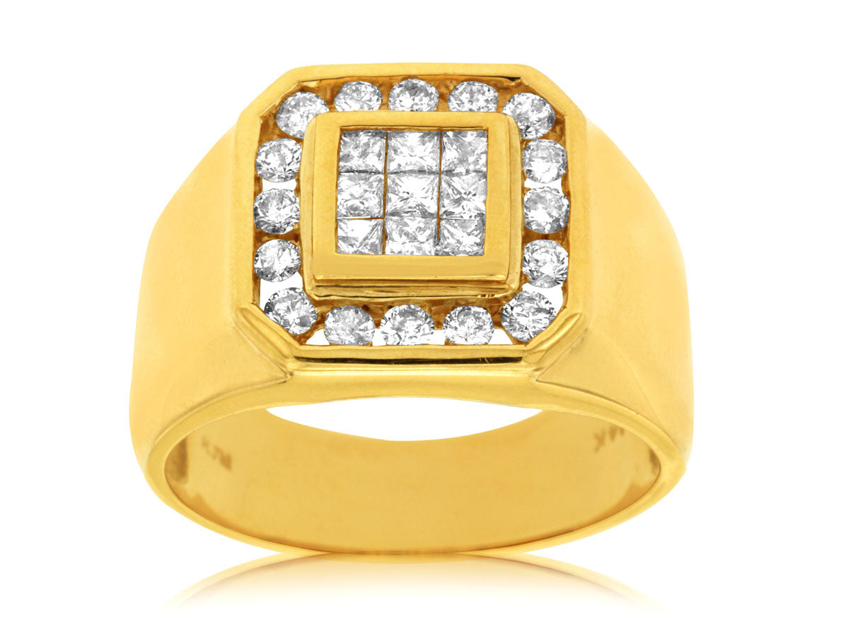 14K Yellow Gold Princess Cut & Round 1.00 ct Natural Diamond Ring