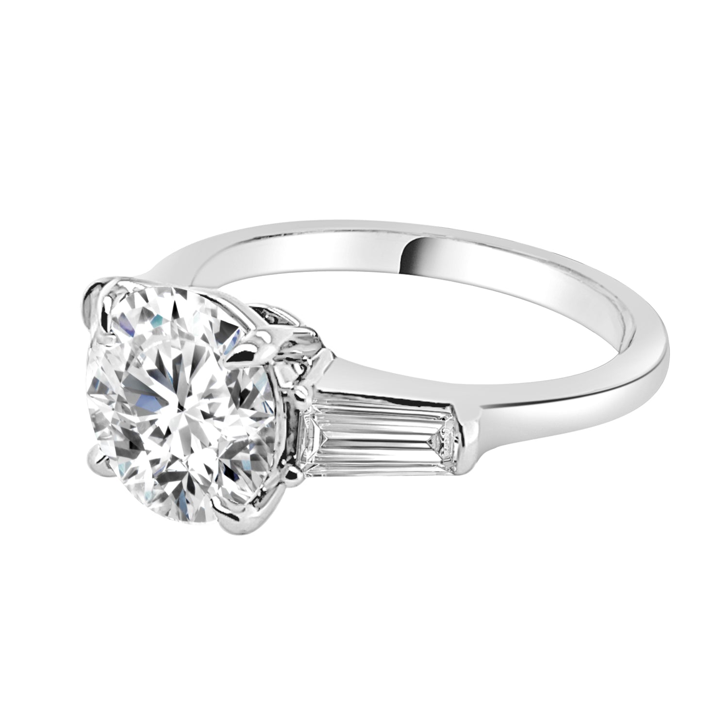 14K White Gold Tapered Sides Round Lab Diamond Engagement Ring - 3.00 Carat