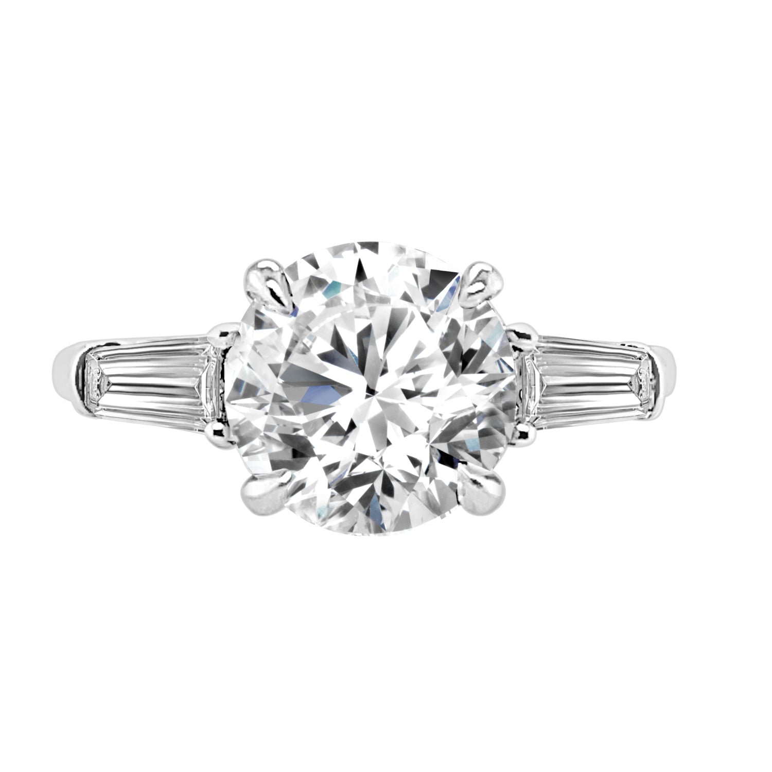 14K White Gold Tapered Sides Round Lab Diamond Engagement Ring - 3.00 Carat