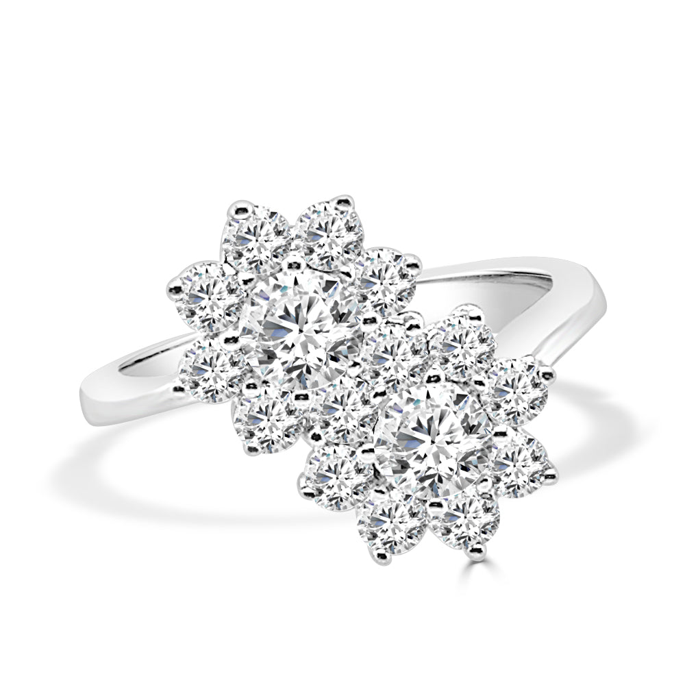 14K White Gold Floral Diamond Ring with 1.50 Carat Round Natural Diamond