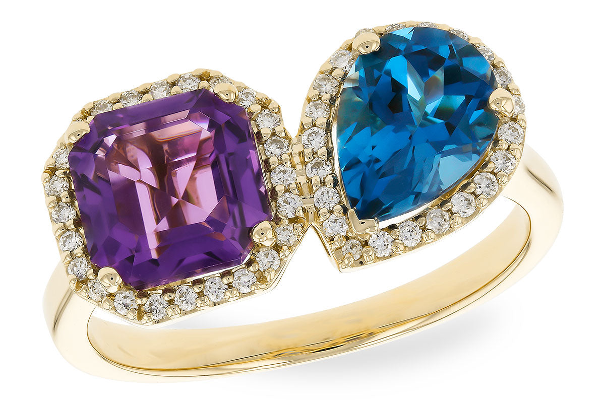 Halo Amethyst Asscher Ring in 14K Yellow Gold with 1.25 Carat Stones