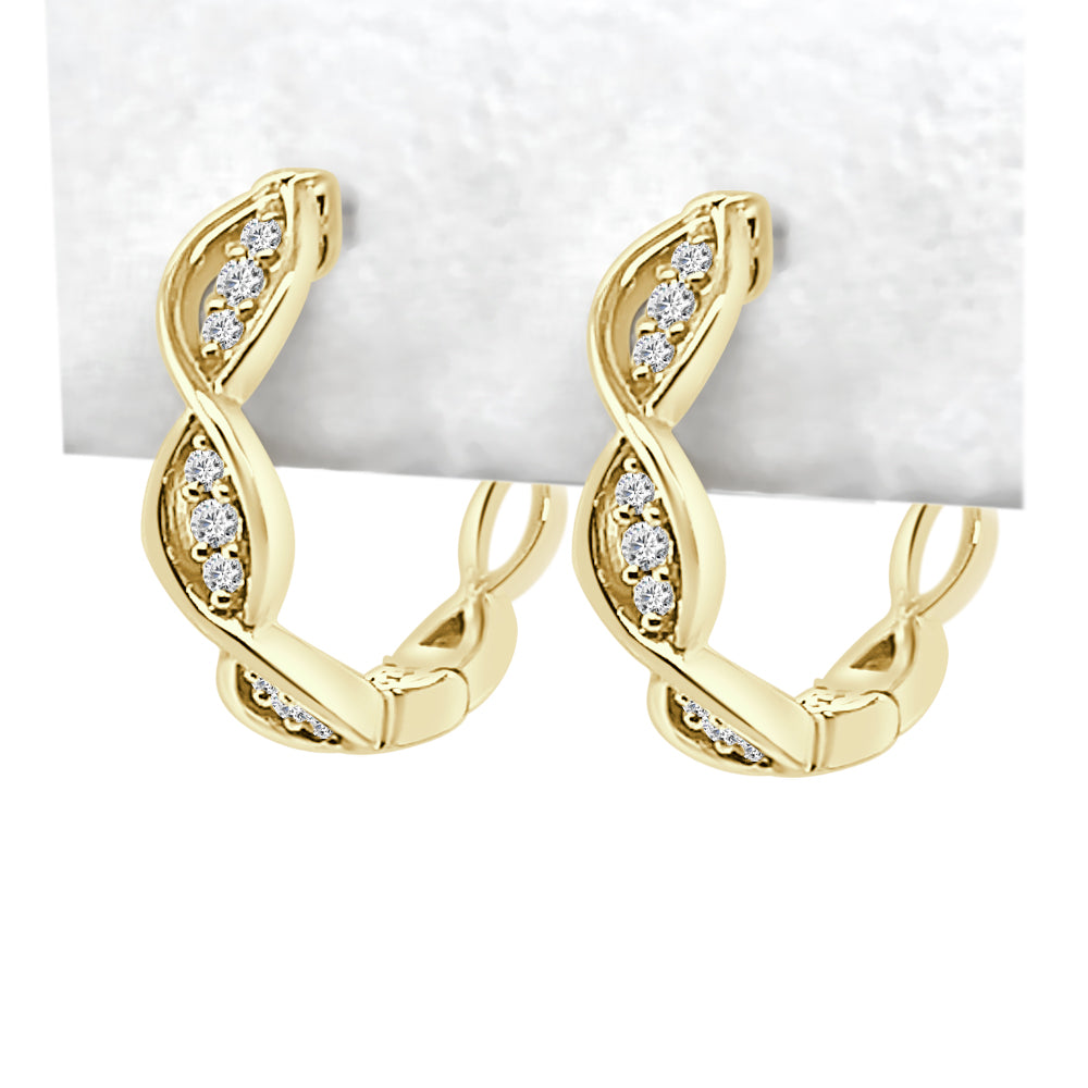 10K Yellow Gold Diamond Open Work Hoop Earrings with 0.16ct Natural Round Diamonds